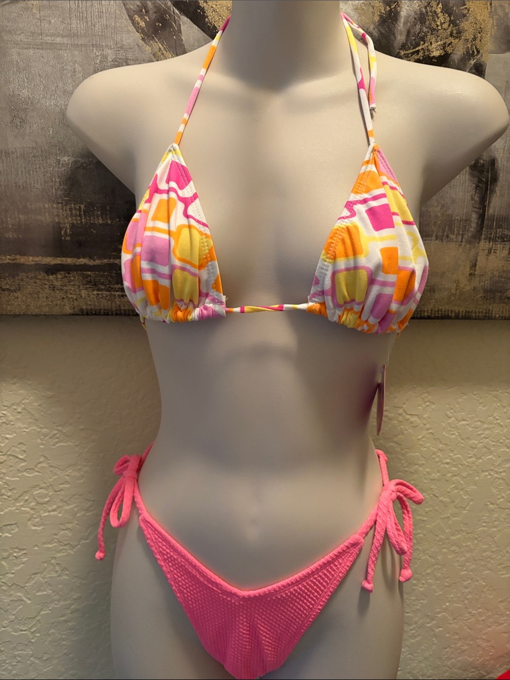 Women’s Pink Geo Print Triangle Bikini Set